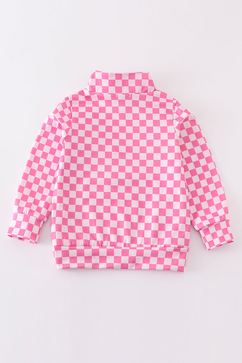 Pink checkered girl pullover