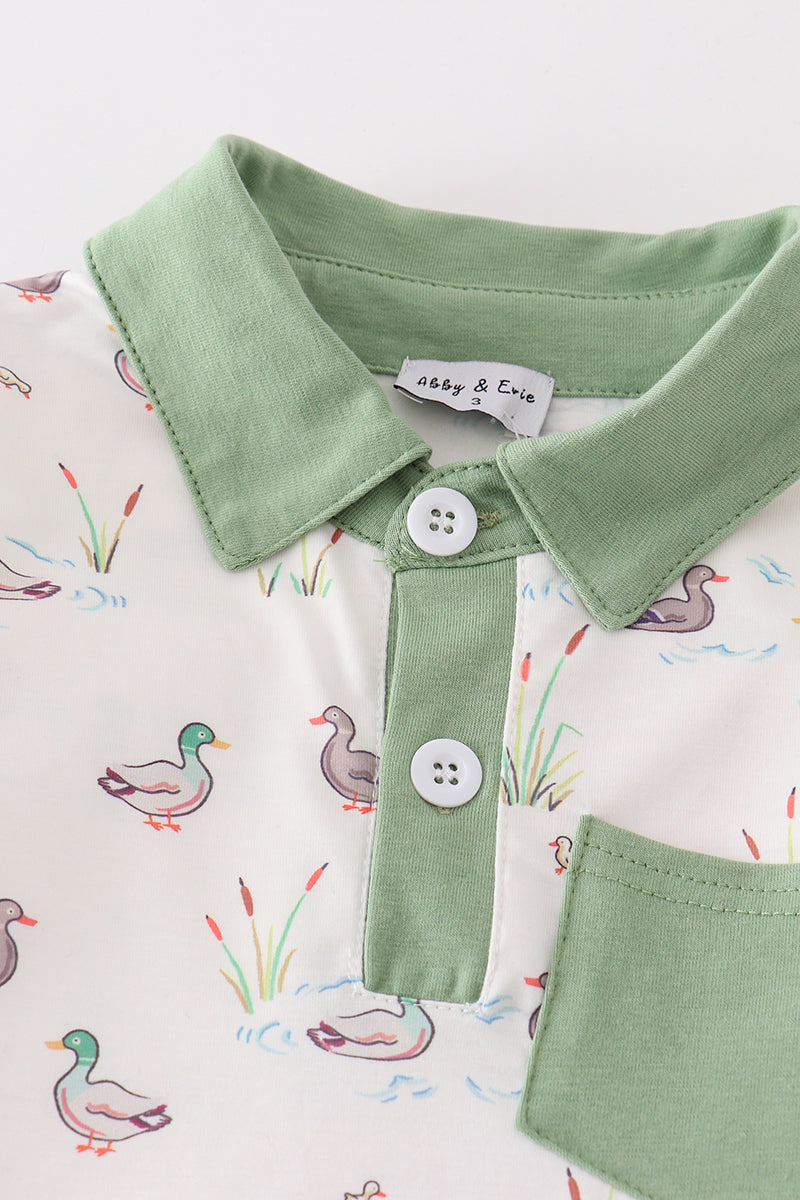 Sage duck print boy set