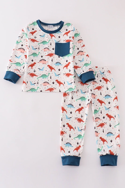 Navy dinosaur print boy pajamas set