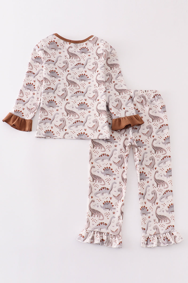 Brown dinosaur print girl set