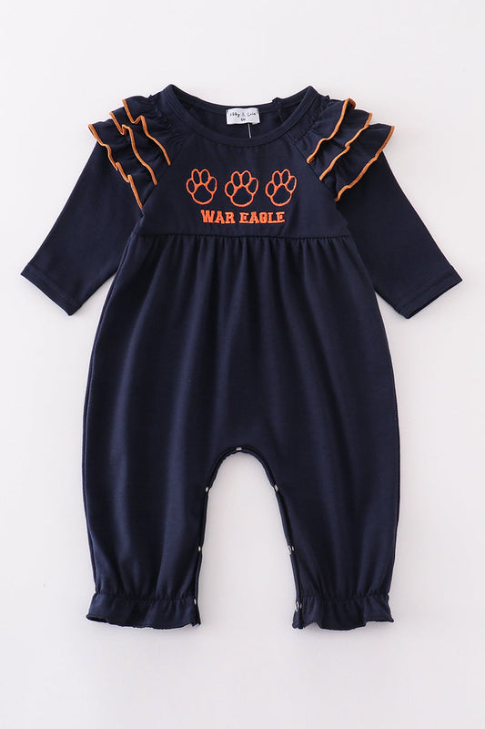 Navy war eagle embroidery girl romper