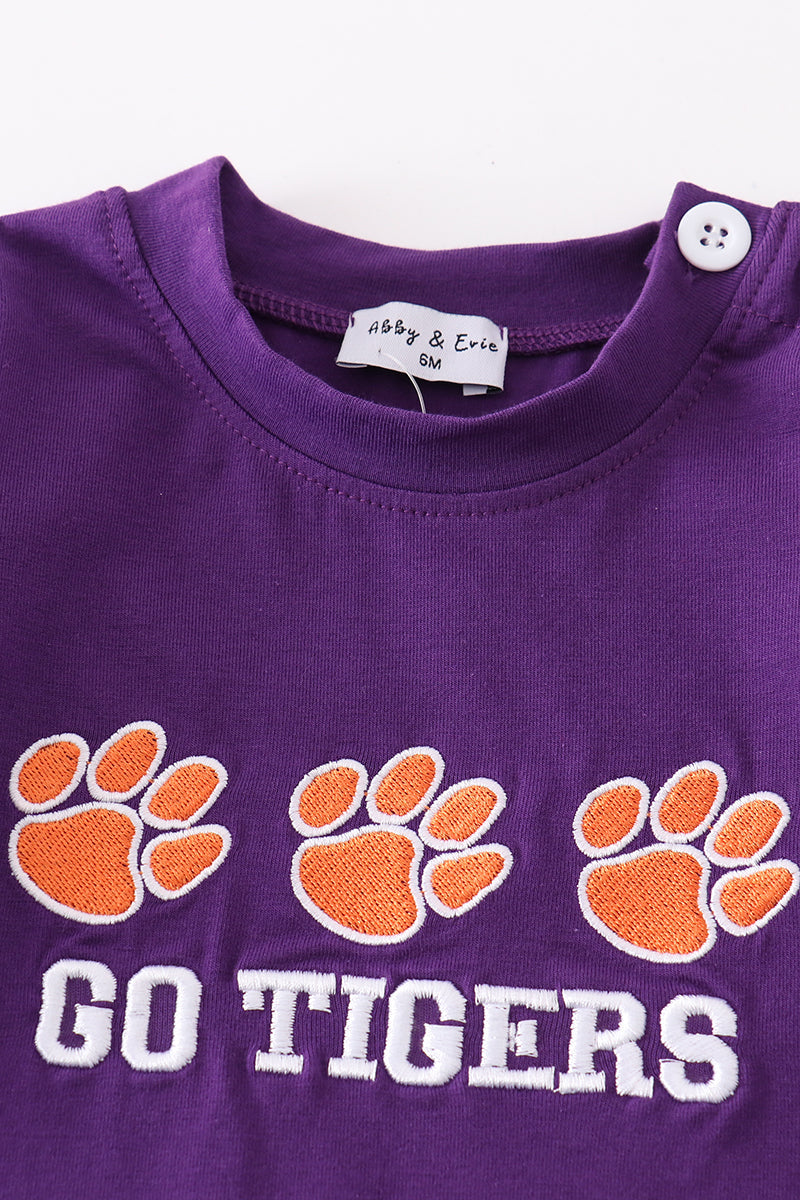 Purple go tigers embroidery boy romper