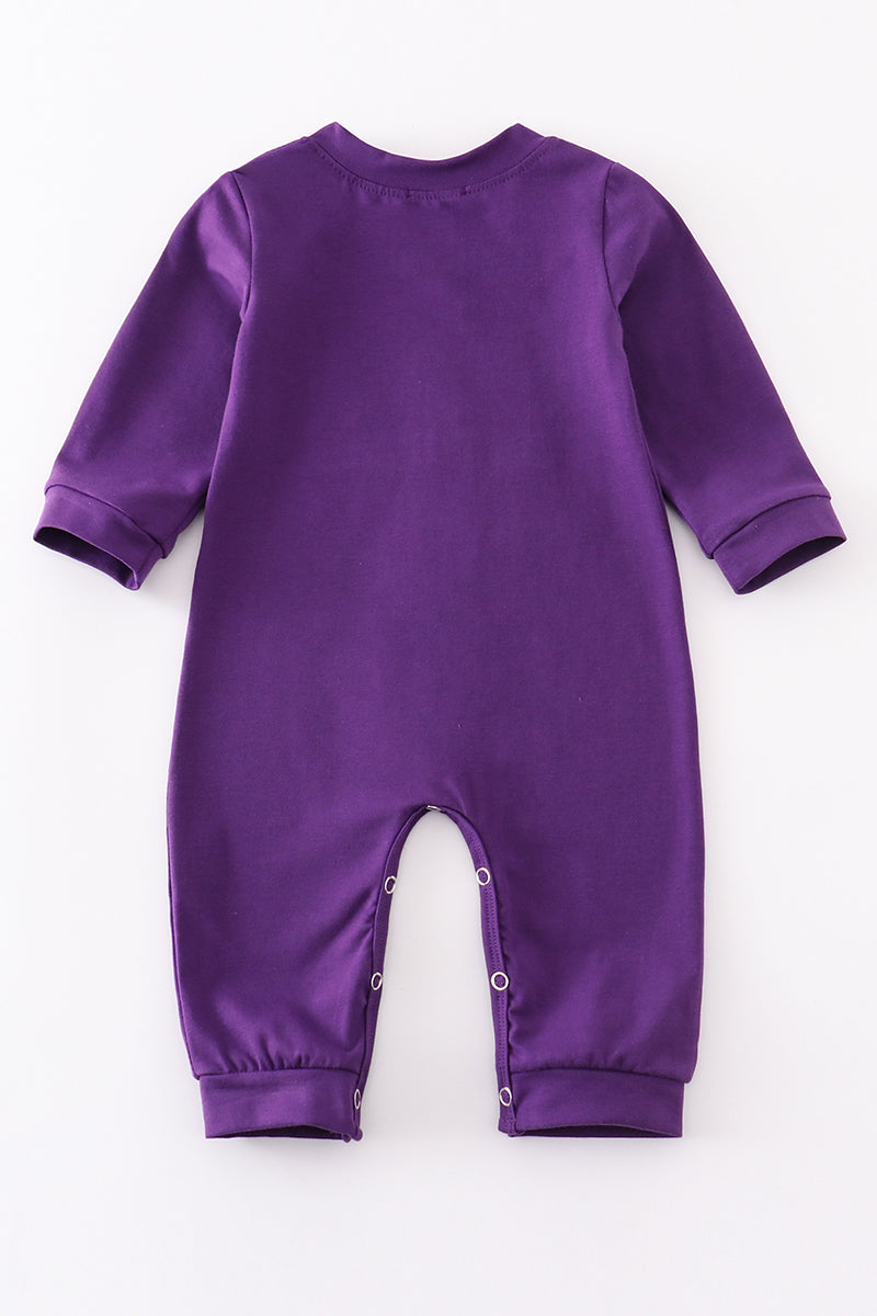 Purple go tigers embroidery boy romper