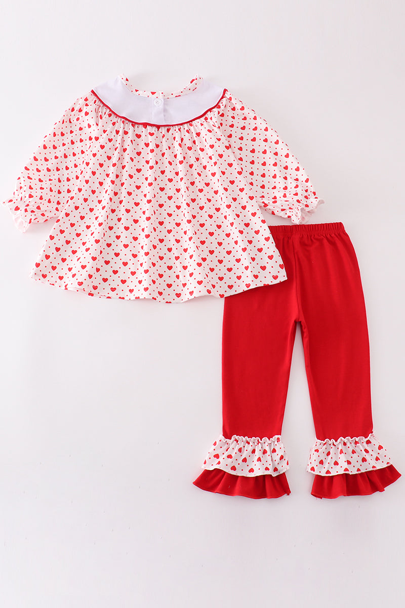 Red heart character embroidery girl set