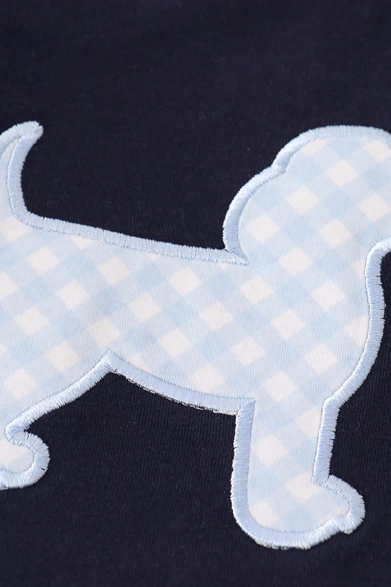 Navy valentine puppy heart applique boy set