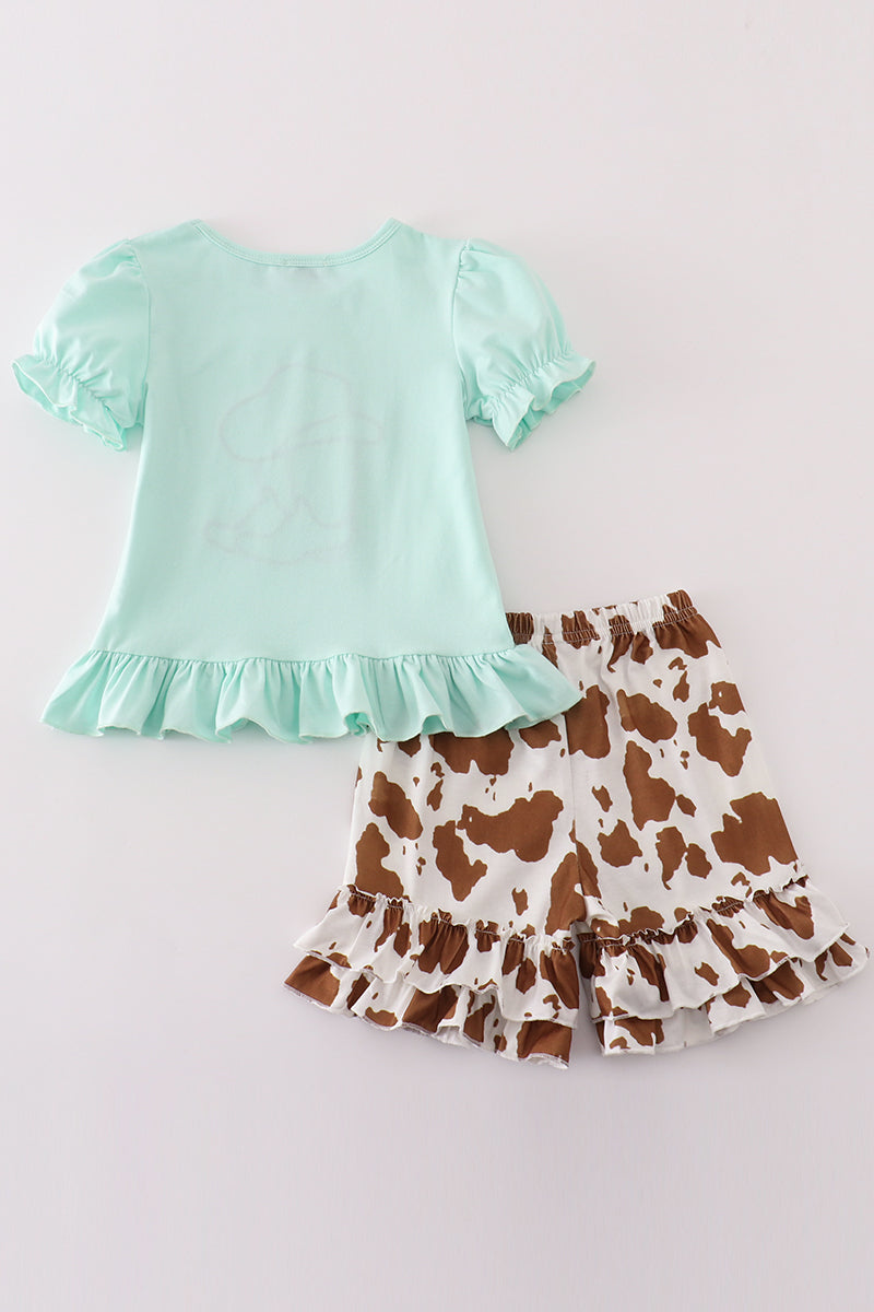 Green boots applique leopard girl set