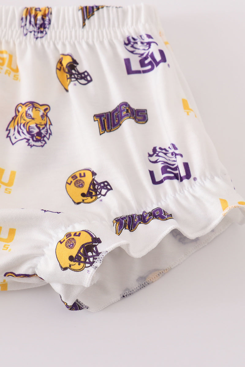 Yellow tiger embroidery LSU girl bloomer set