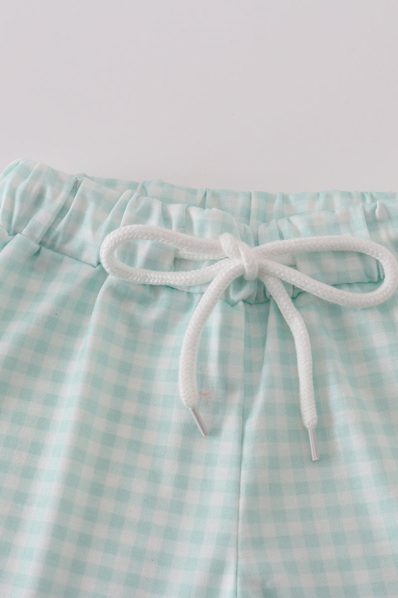 Sage gingham boy shorts set