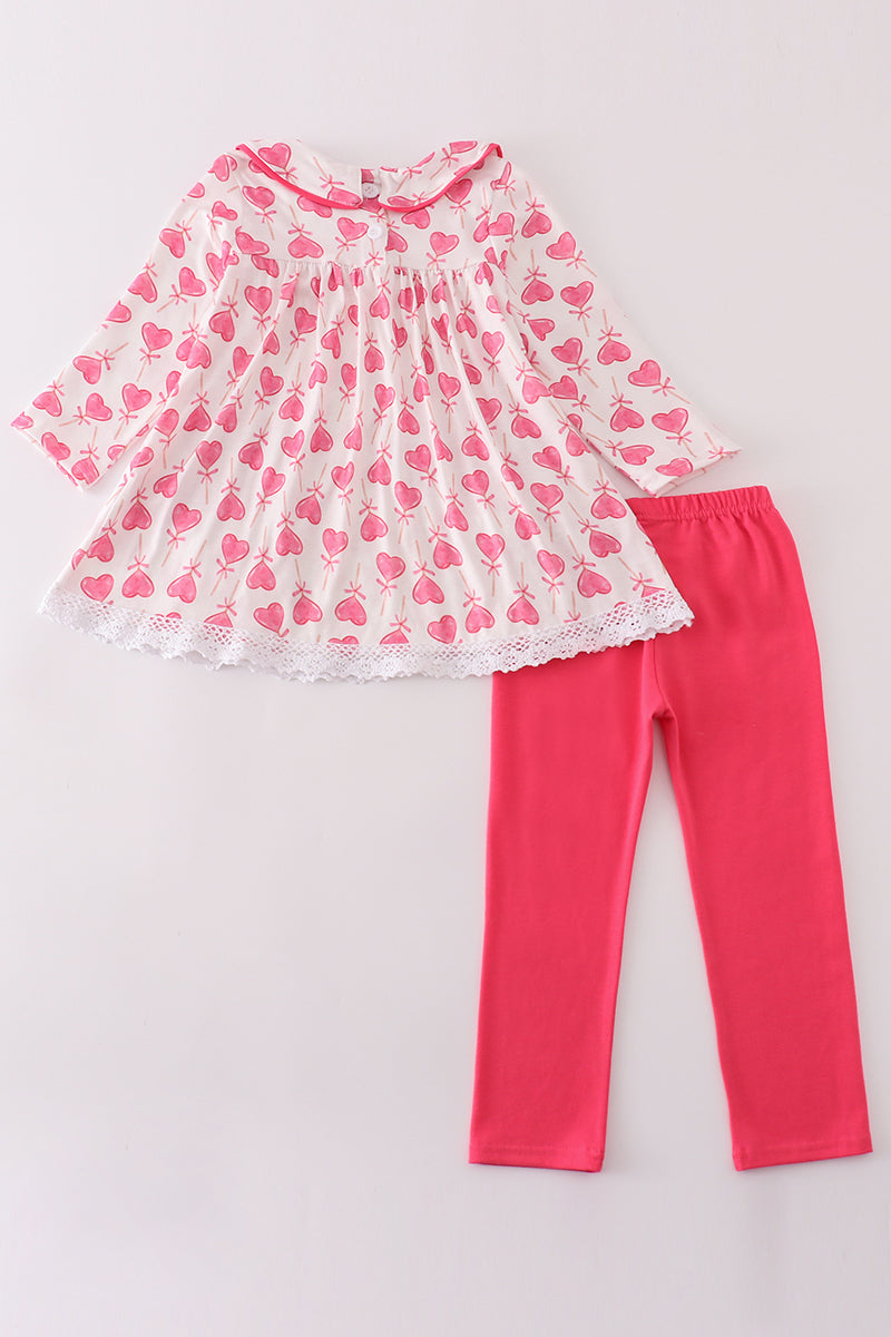 Pink valentine heart girl set