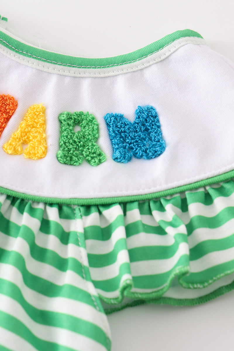 Green stripe lucky charm french knot girl set