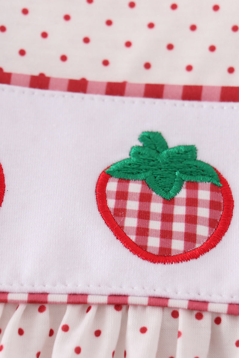 Red dot strawberry embroidery girl dress