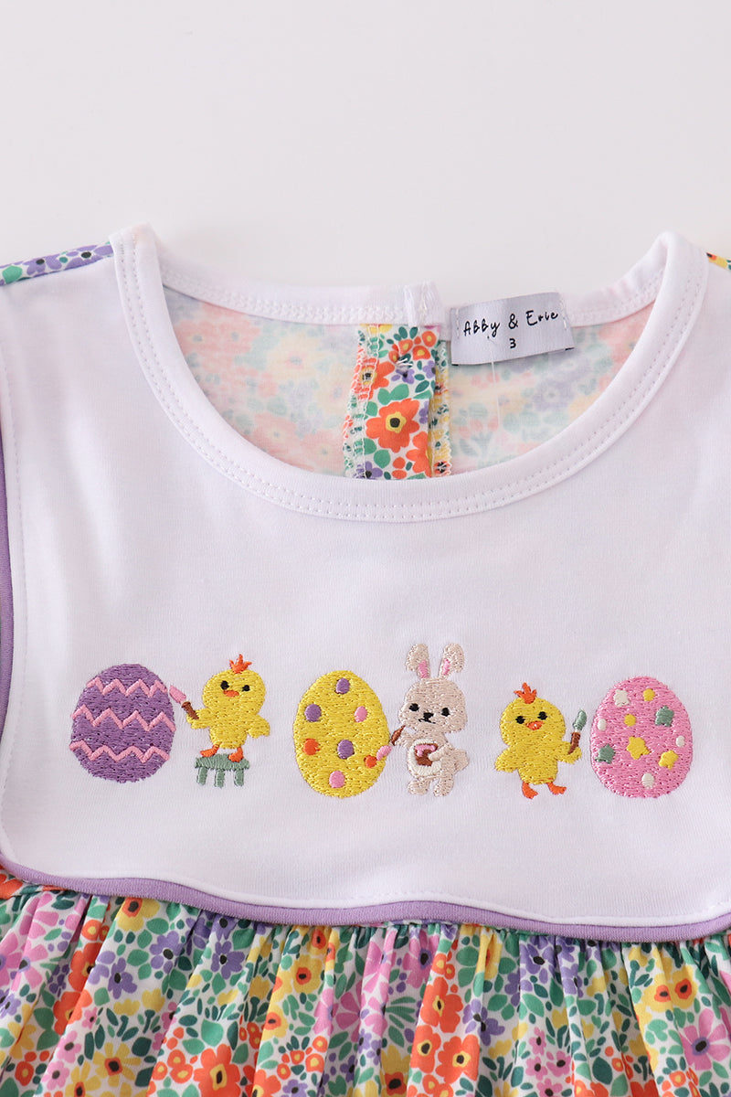 Easter floral bunny egg embroidery girl set