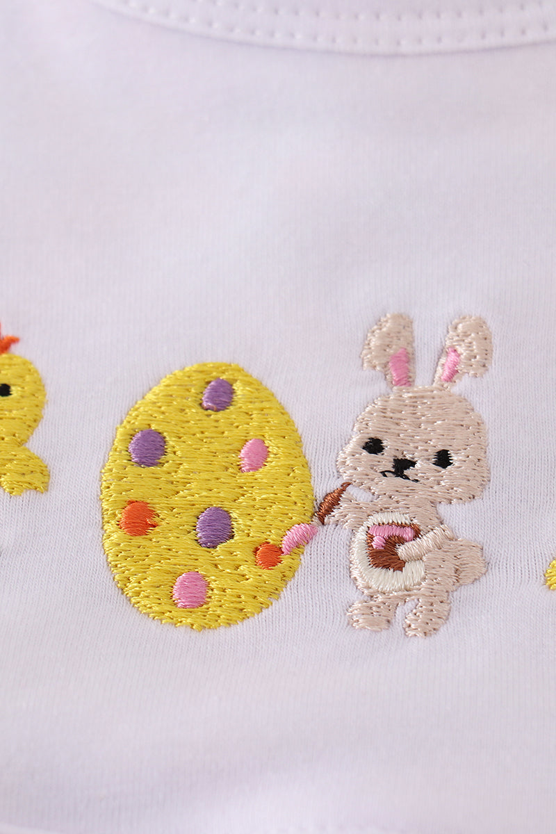 Easter floral bunny egg embroidery girl set