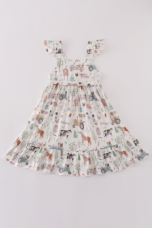 Sage farm print girl dress