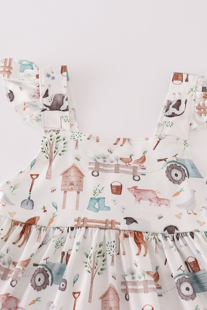 Sage farm print girl dress