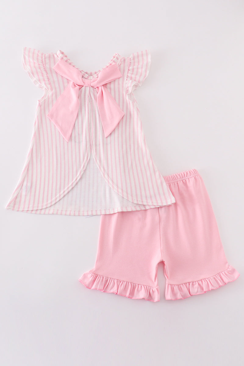 Pink easter bunny applique stripe girl set