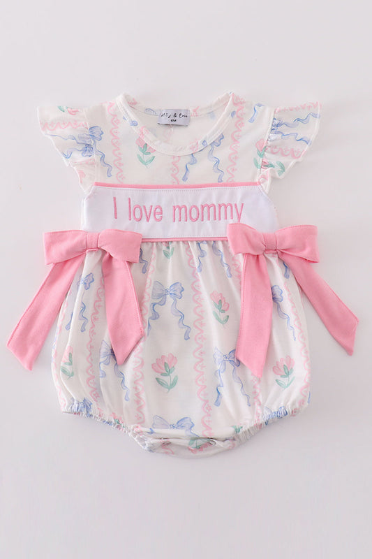 Pink bow I love mommy embroidery girl bubble