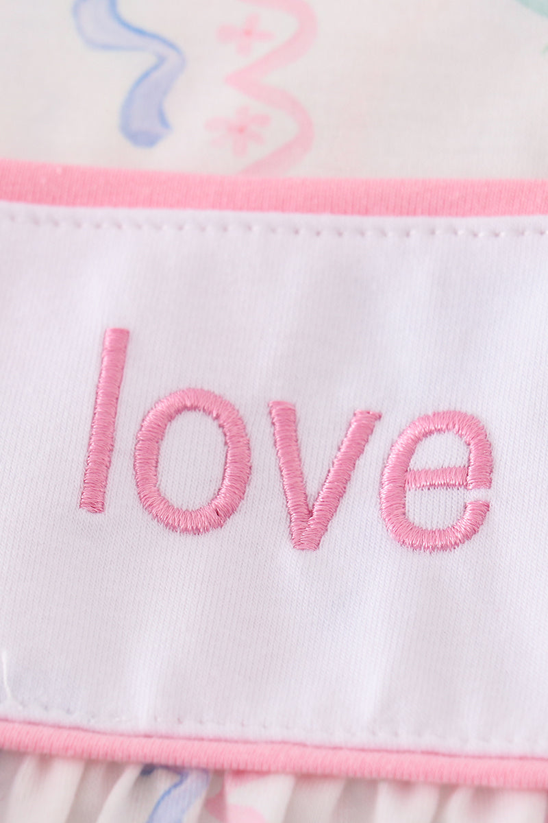 Pink bow I love mommy embroidery girl dress