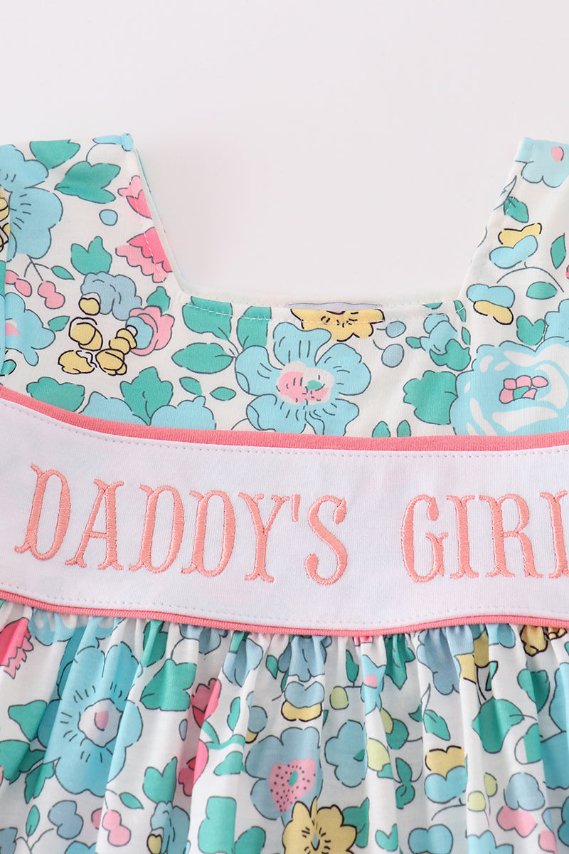 Green floral daddy's girl embroidery girl set