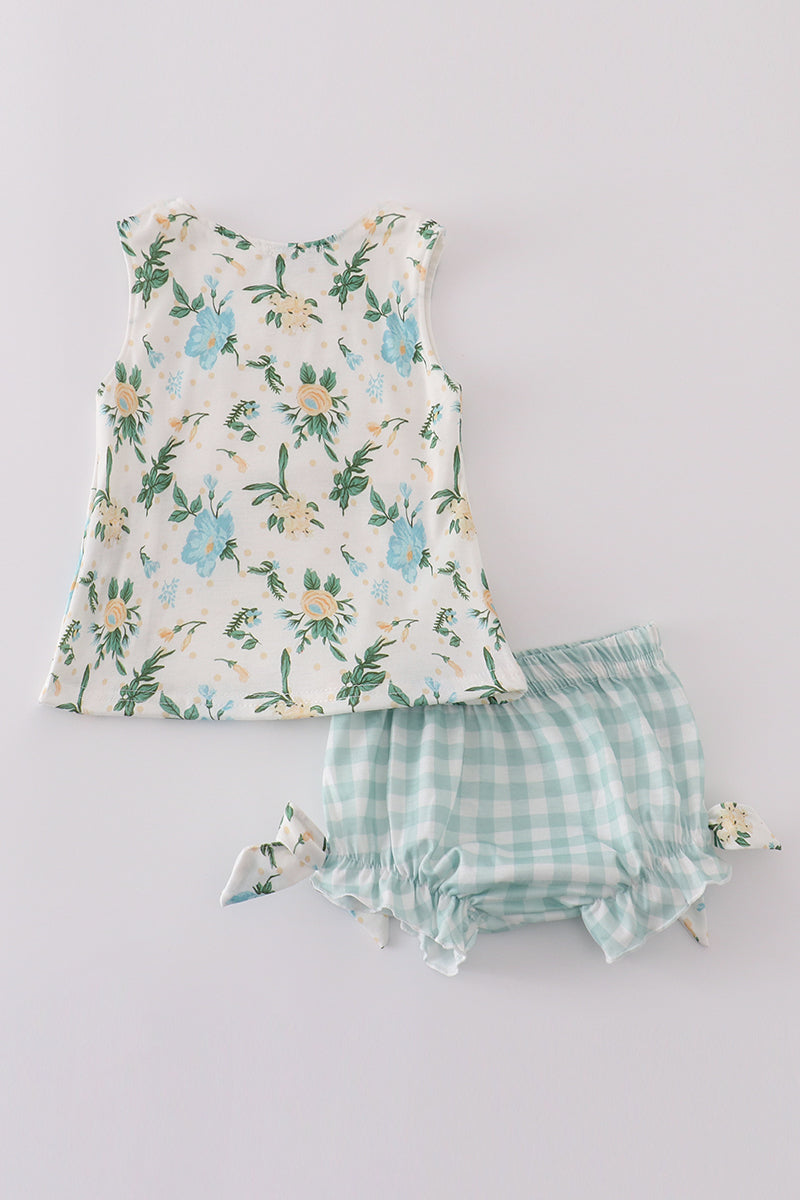 Green floral print bloomer set