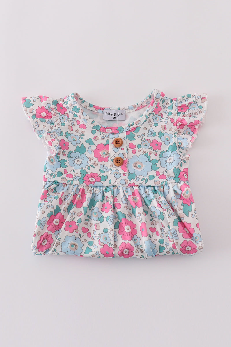 Blue floral print bloomer set