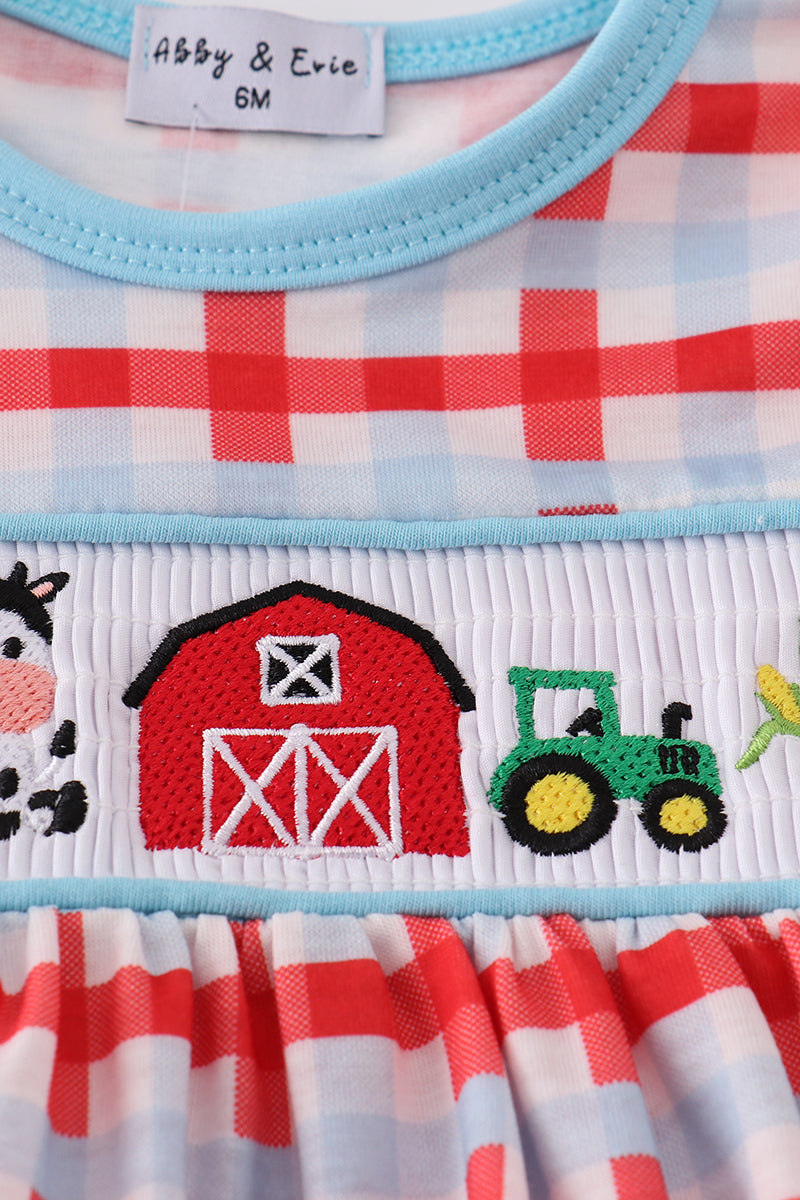 Blue farm embroidery smocked bloomer set