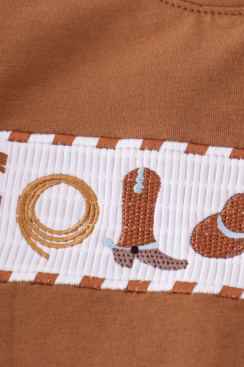 Brown western embroidery smocked set