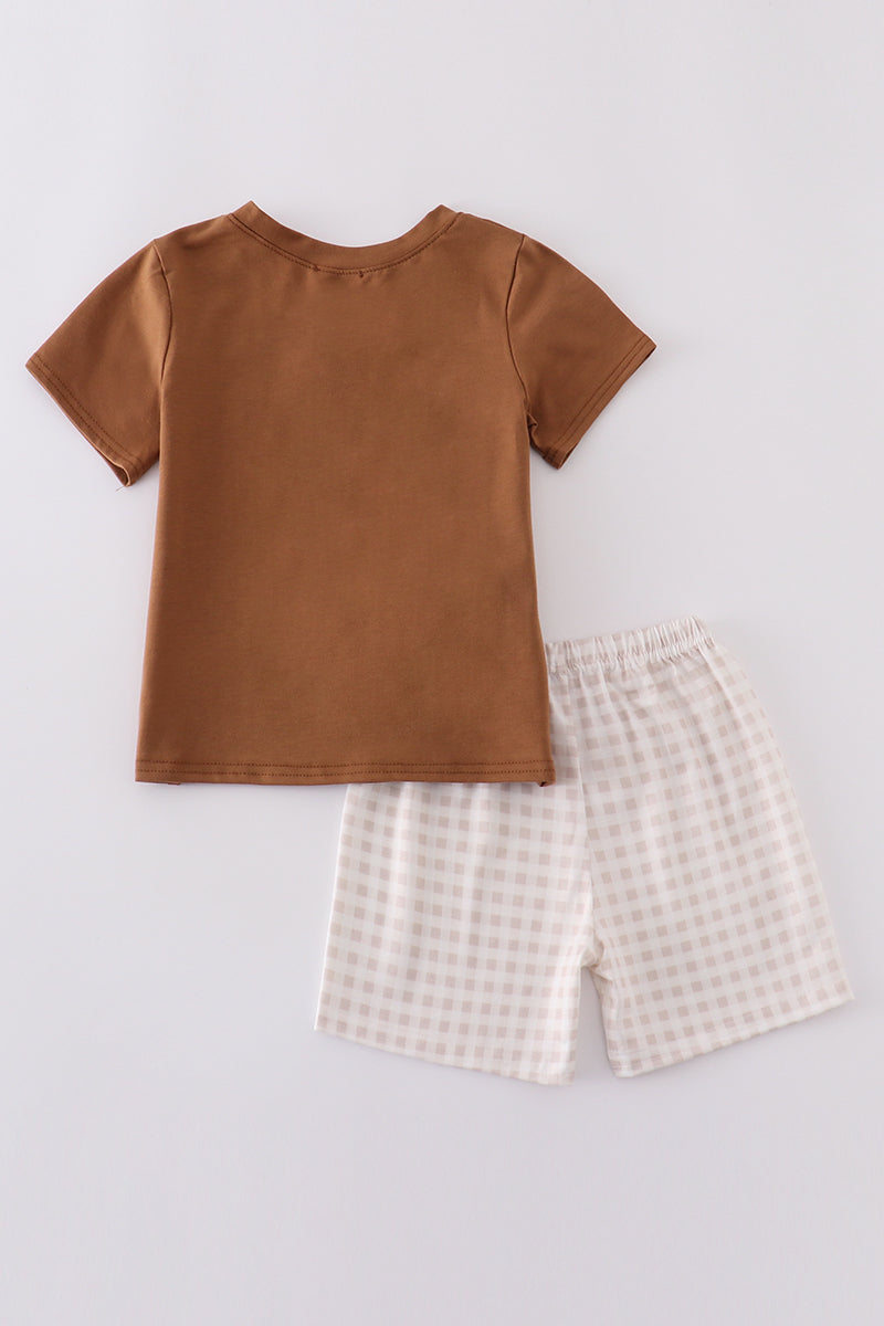 Brown western embroidery smocked set