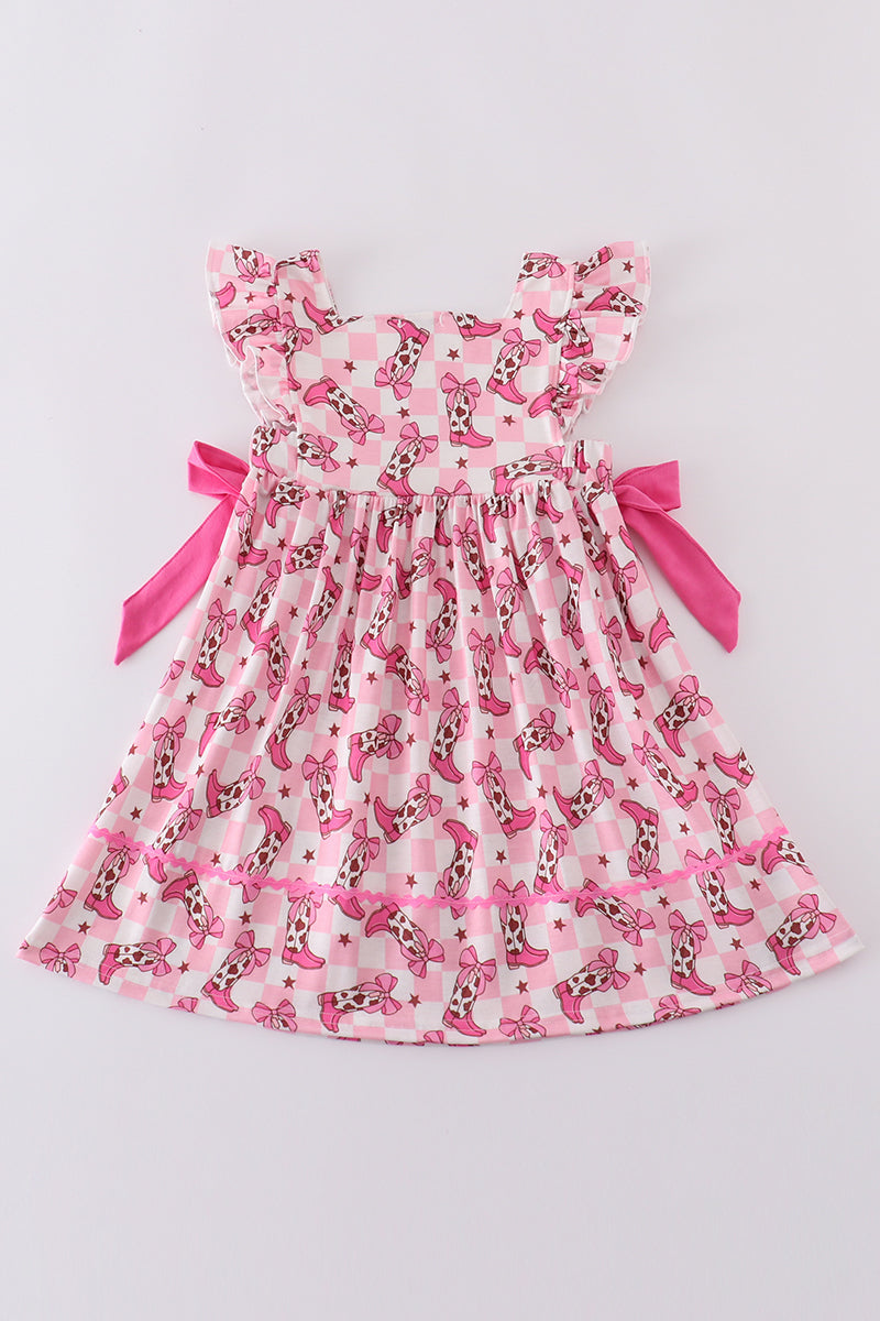 Pink boots print dress