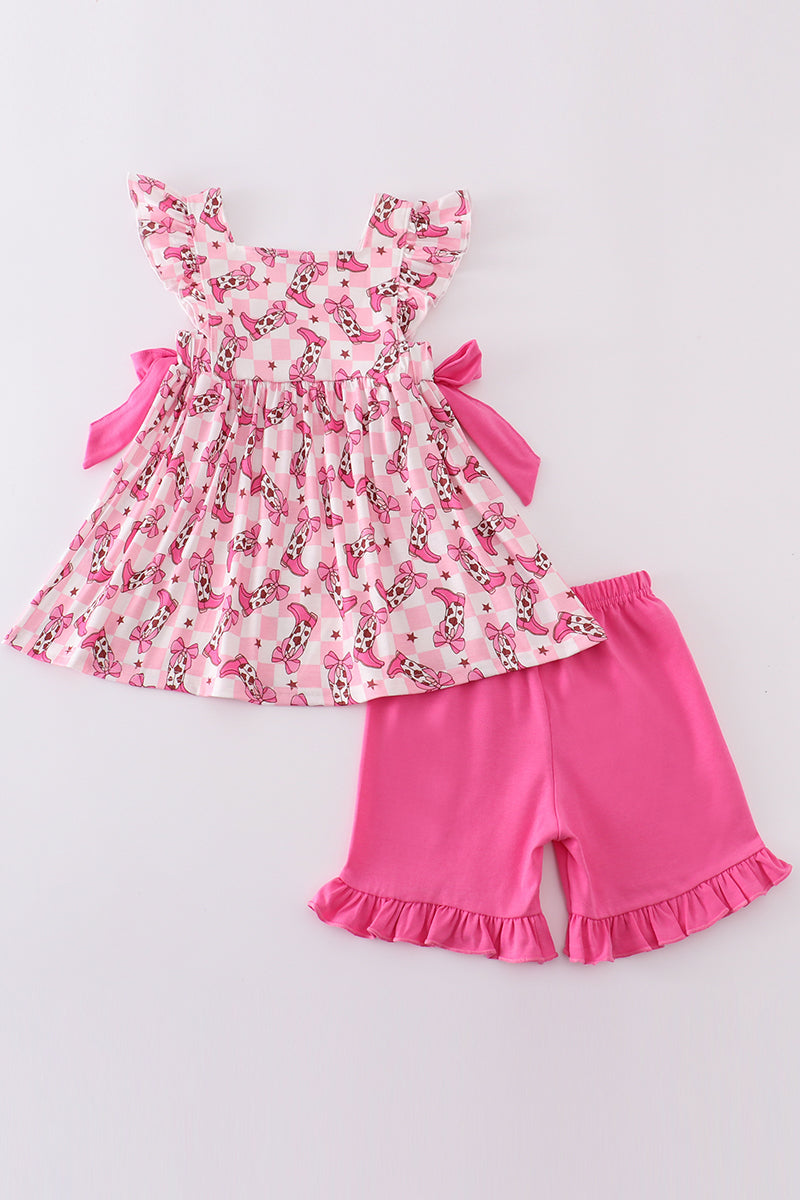 Pink boots print set