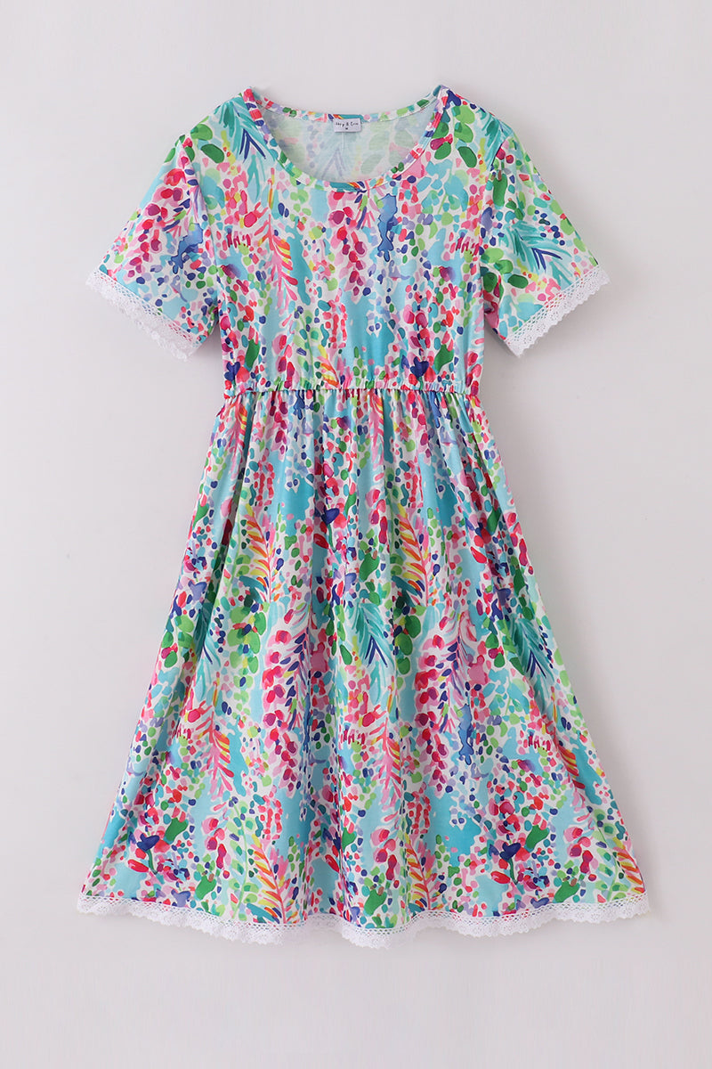 Rainbow garden print mom&me dress