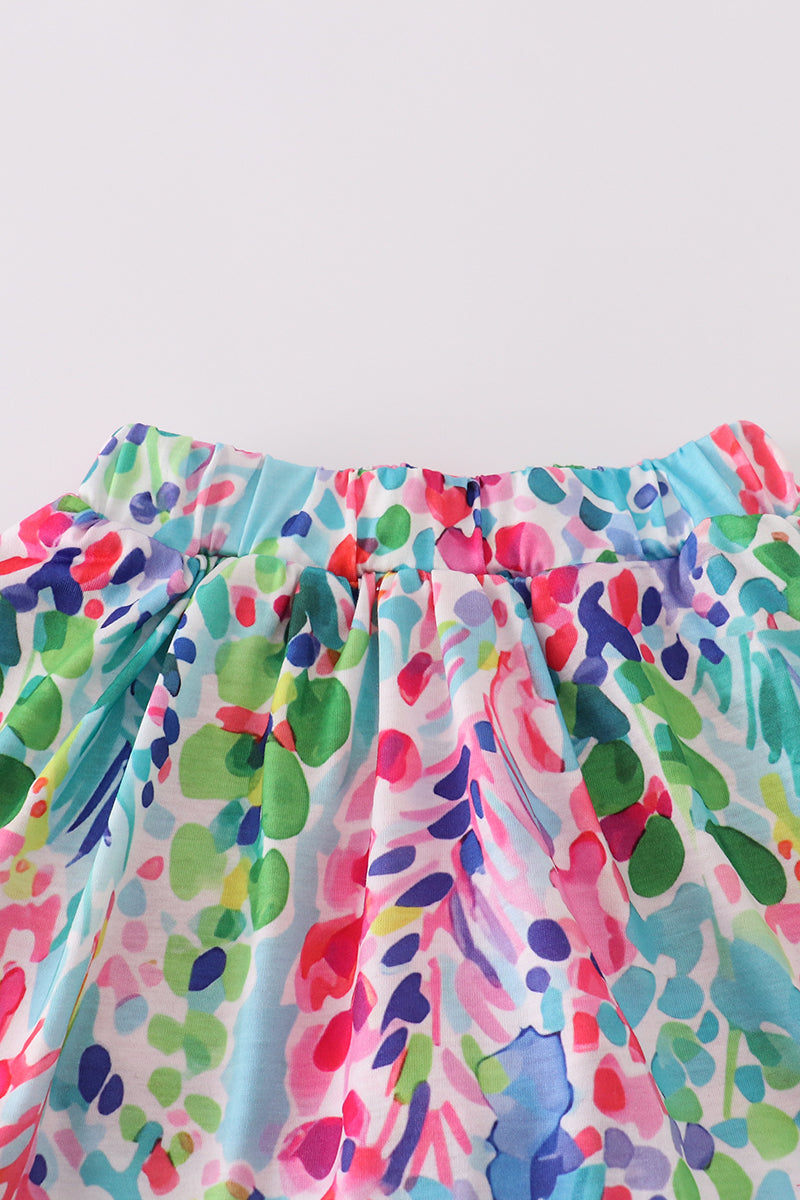 Rainbow garden print skorts set