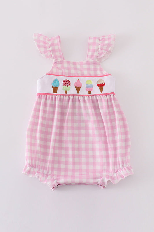 Pink ice cream embroidery gingham bubble