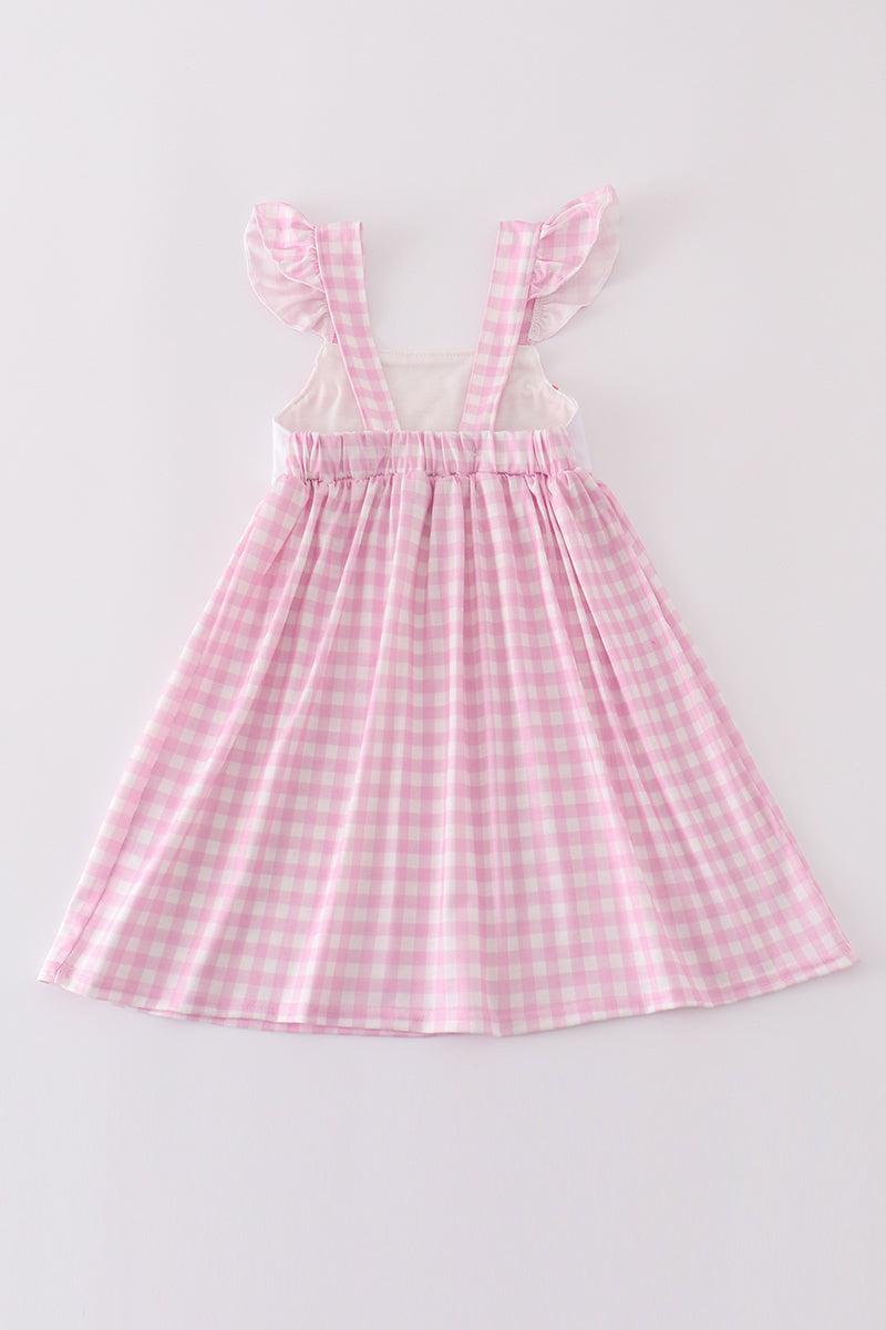 Pink ice cream embroidery gingham dress