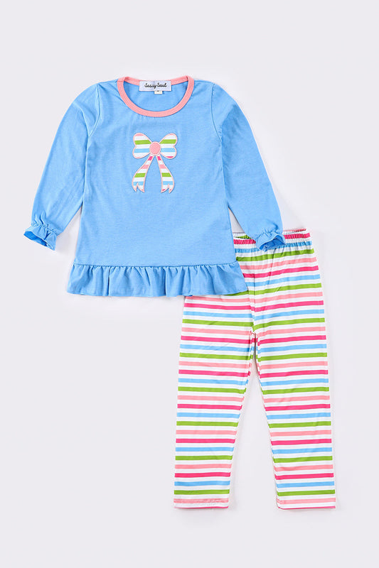 Blue bow applique girl set