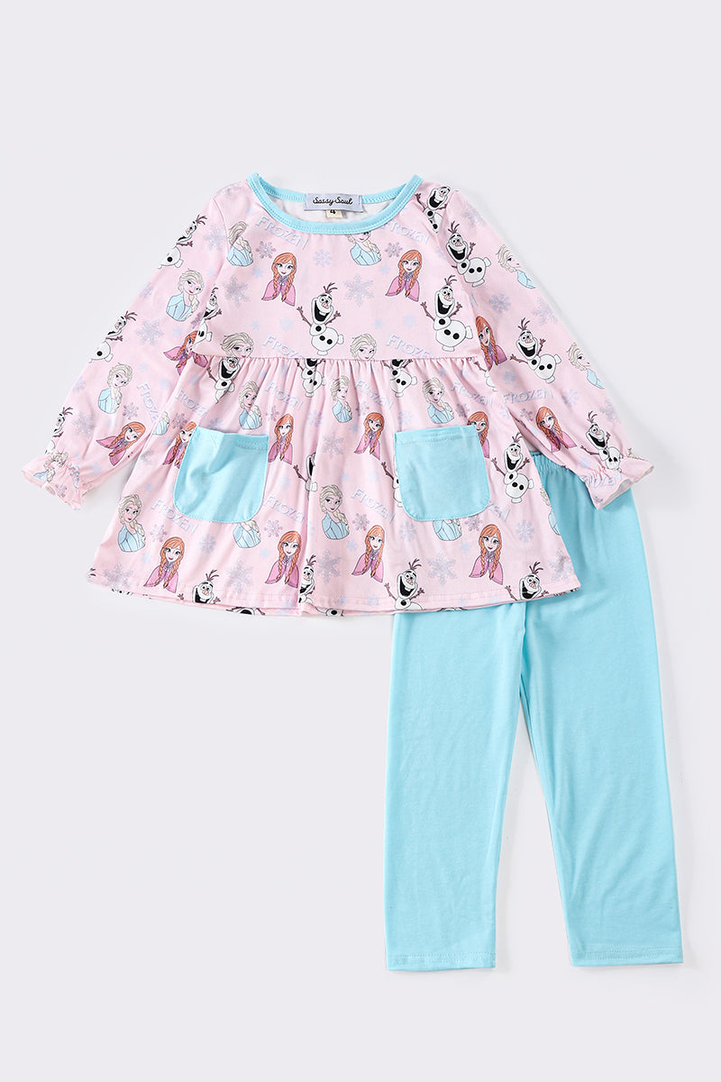 Blue princess girl pants set