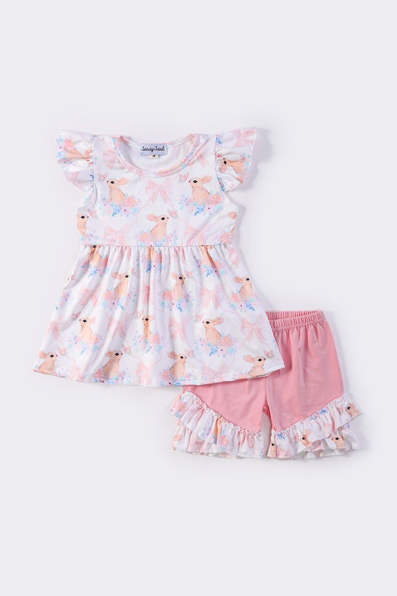 Pink bunny print girl set