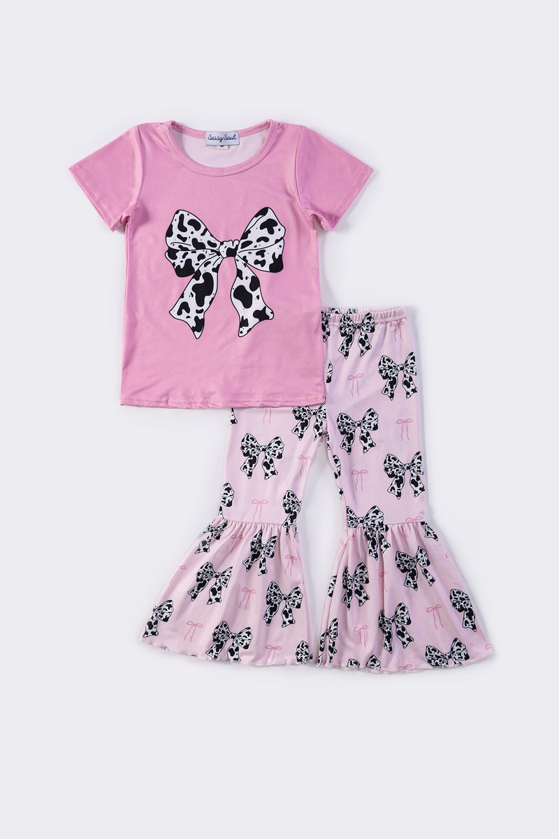 Pink bow lepard print girl set