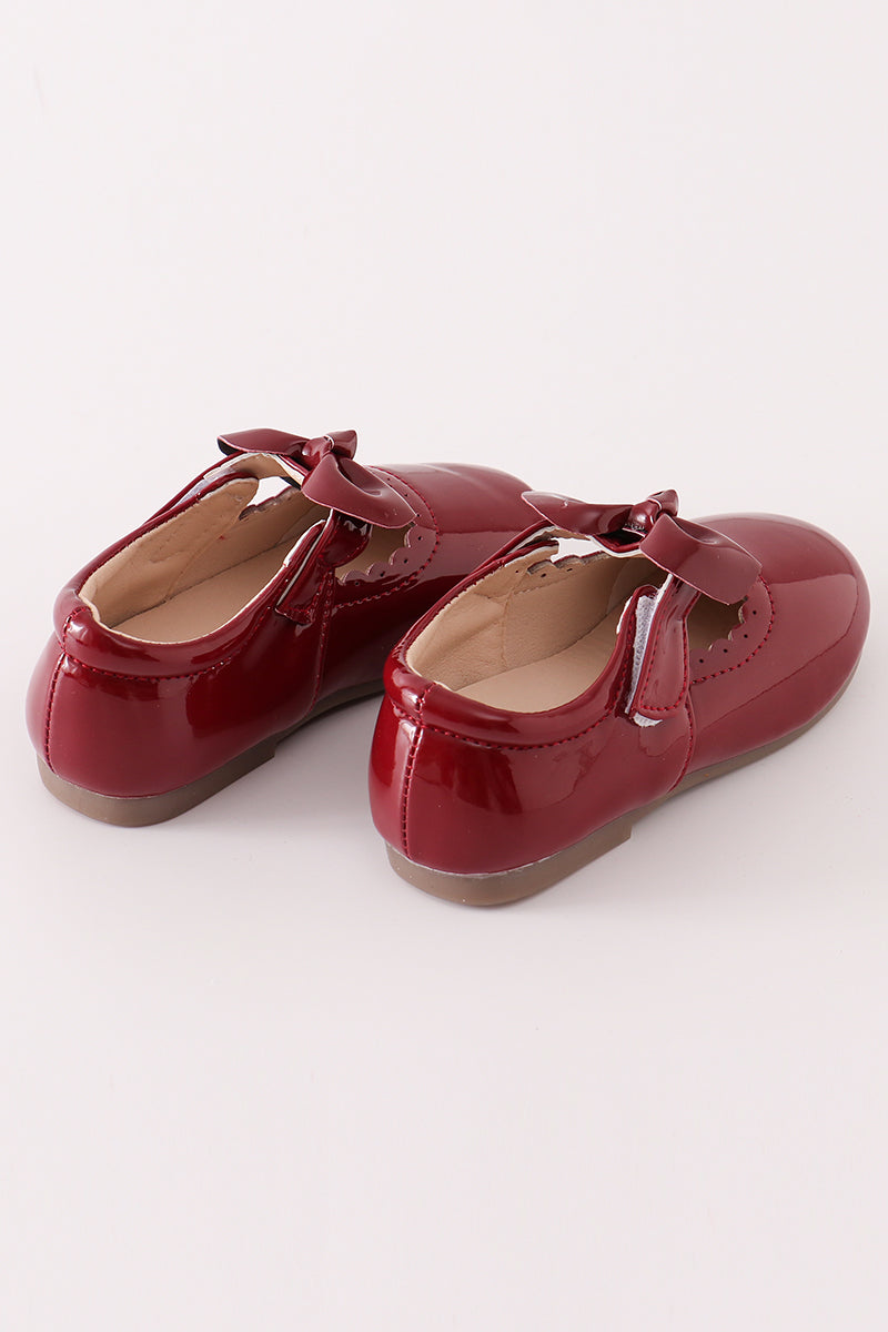 Maroon bow mary jane shoes