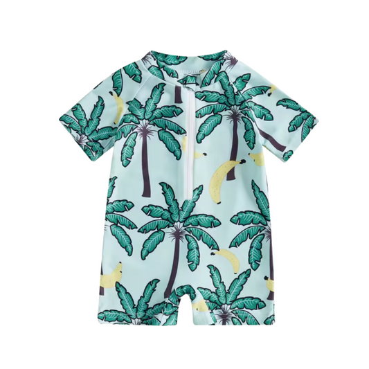 Zip Green Palm Tree Bananas Swimsuit