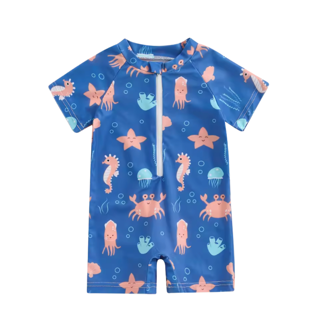 Blue Seahorse Zip Swimsuit