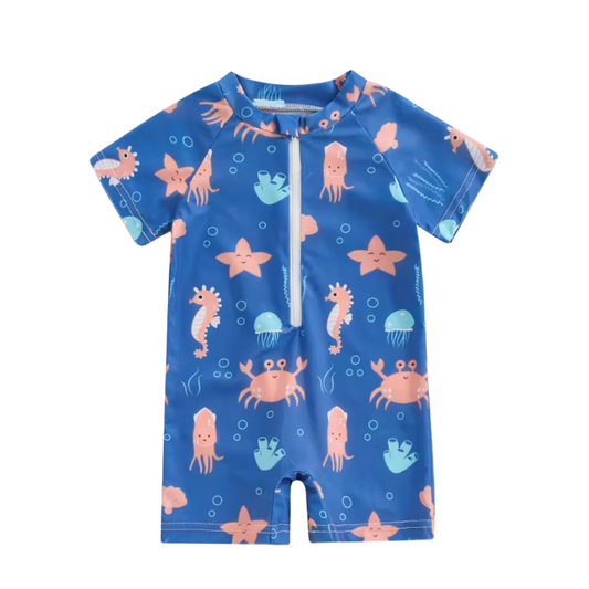 Blue Seahorse Zip Swimsuit