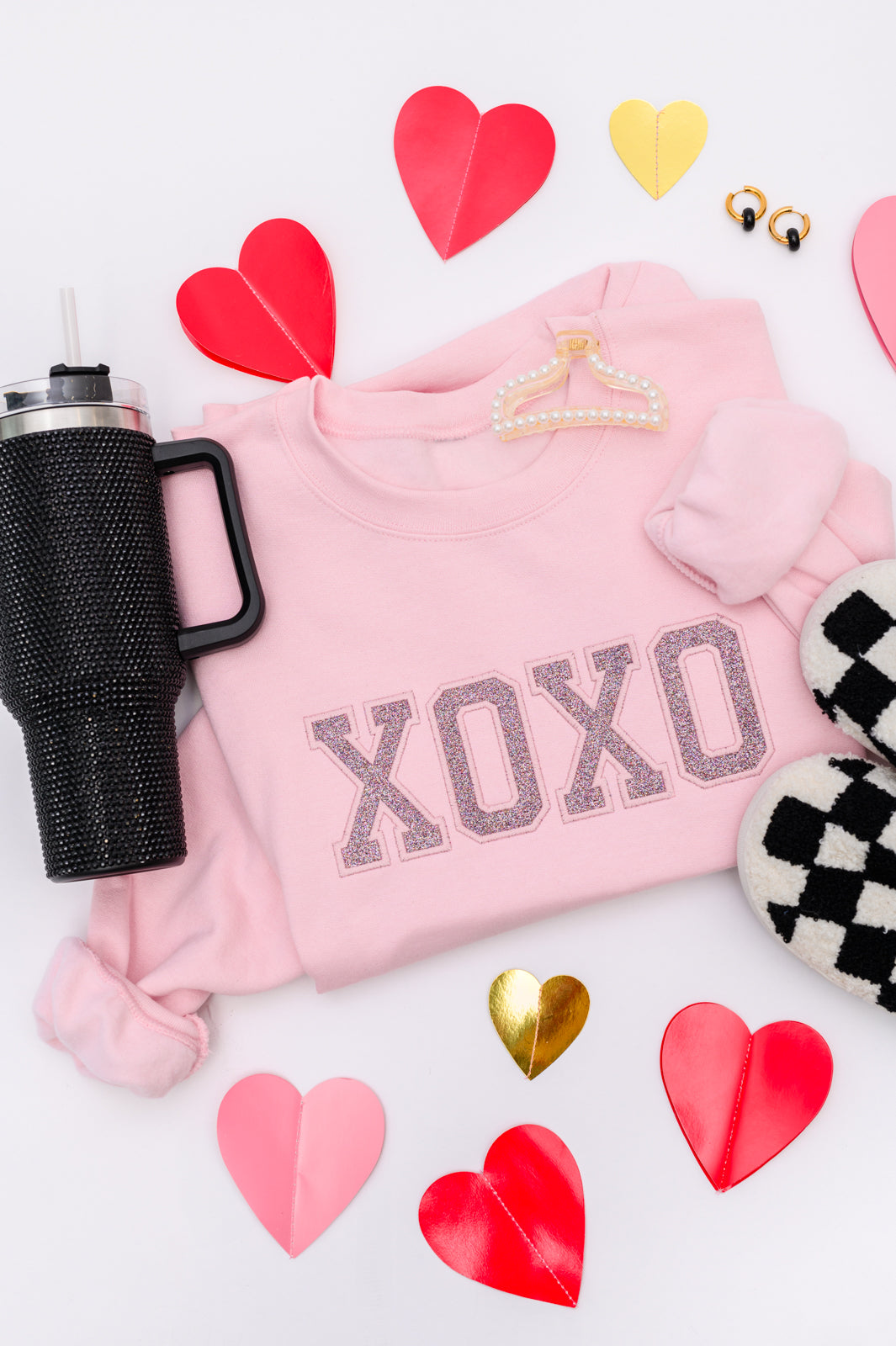 Embroidered XOXO Glitter Sweatshirt in Four Colors